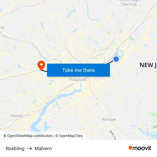Roebling to Malvern map