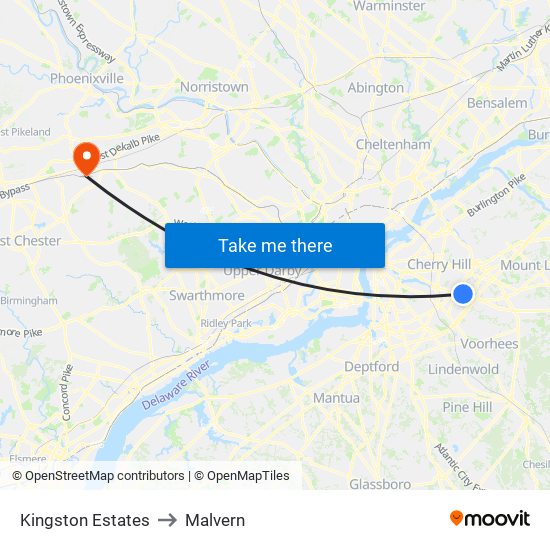 Kingston Estates to Malvern map