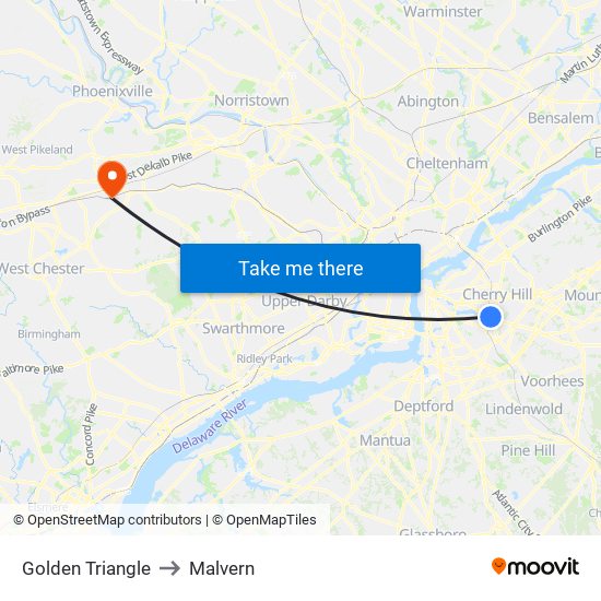 Golden Triangle to Malvern map