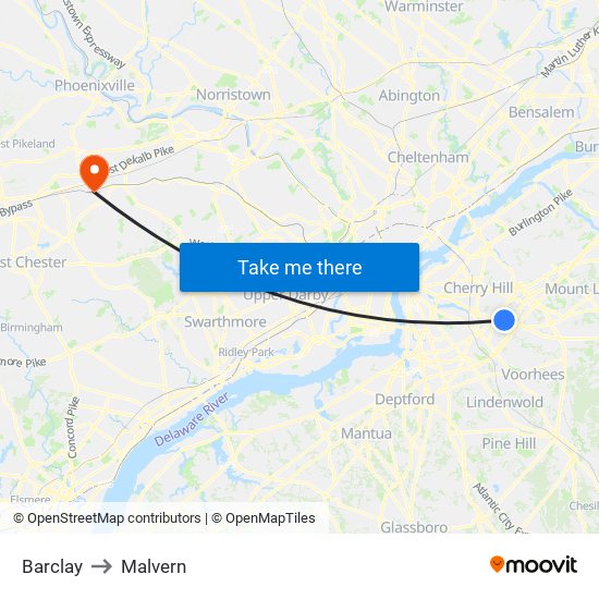 Barclay to Malvern map