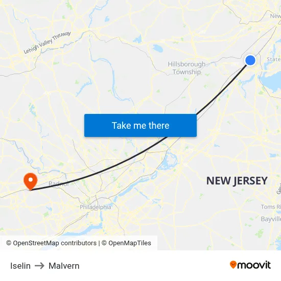 Iselin to Malvern map