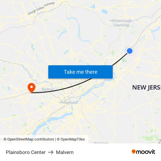 Plainsboro Center to Malvern map