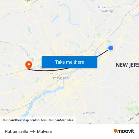 Robbinsville to Malvern map