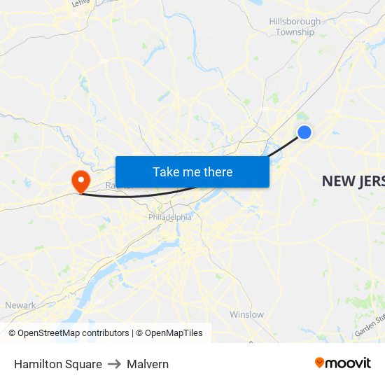 Hamilton Square to Malvern map