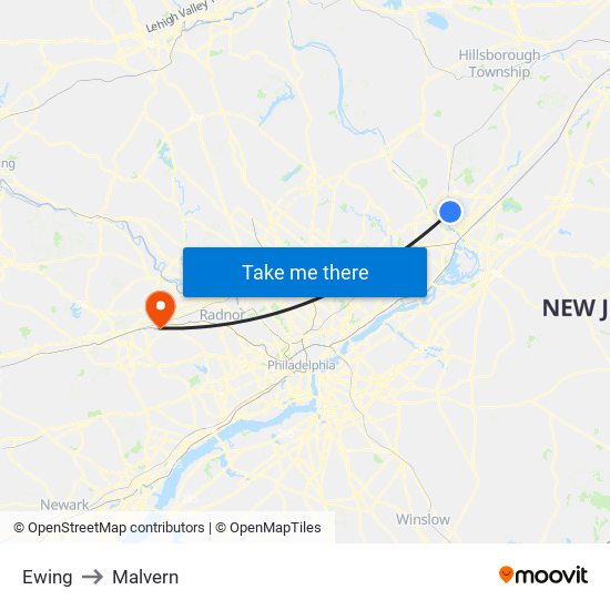 Ewing to Malvern map