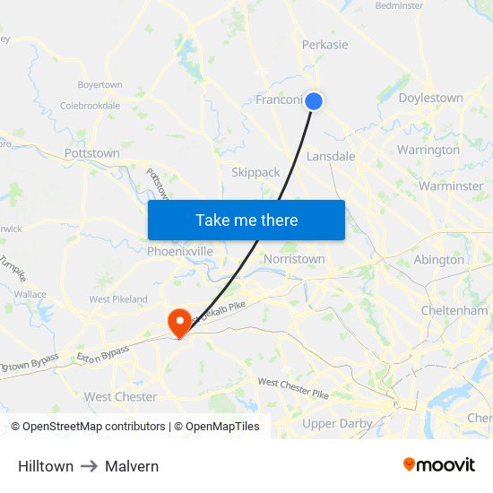 Hilltown to Malvern map