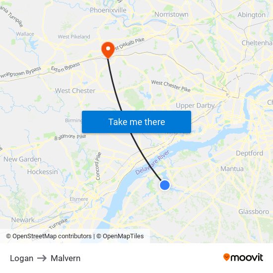 Logan to Malvern map