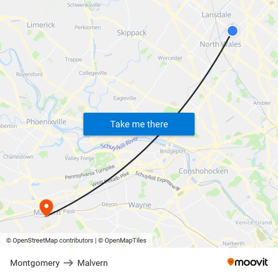 Montgomery to Malvern map