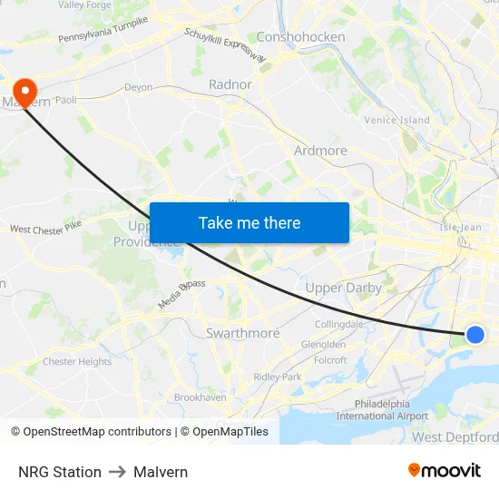 NRG Station to Malvern map