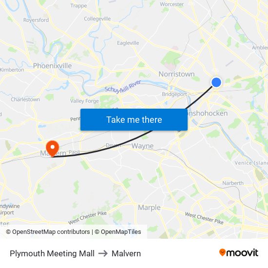Plymouth Meeting Mall to Malvern map