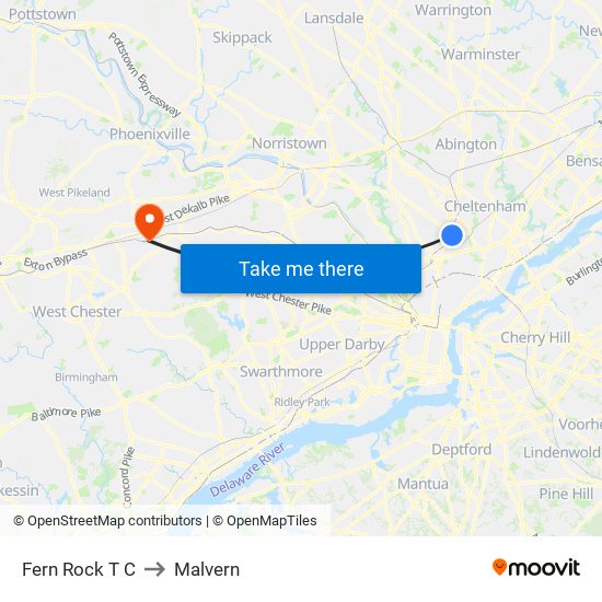 Fern Rock T C to Malvern map