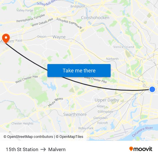 15th St Station to Malvern map