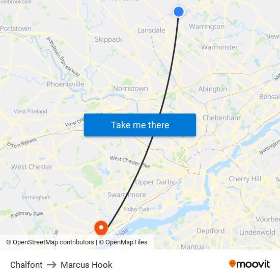 Chalfont to Marcus Hook map