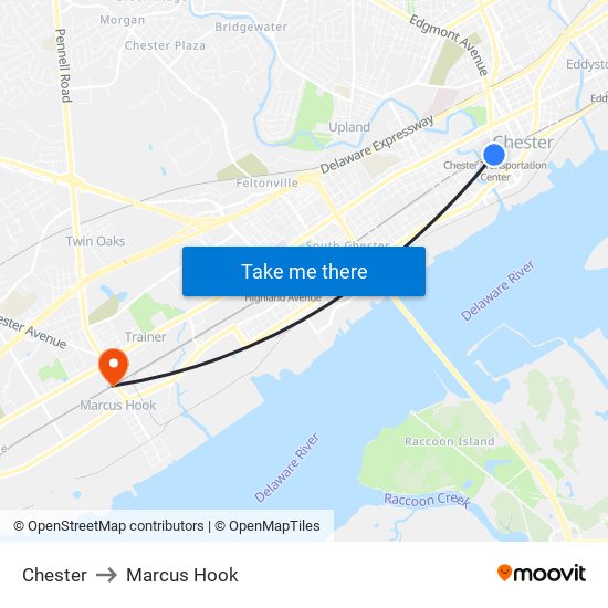 Chester to Marcus Hook map