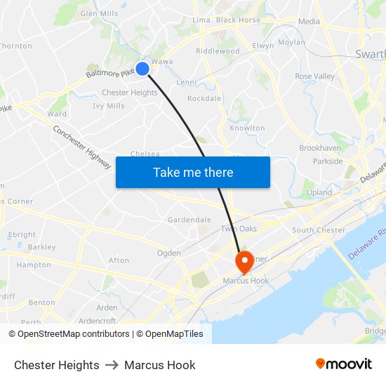 Chester Heights to Marcus Hook map