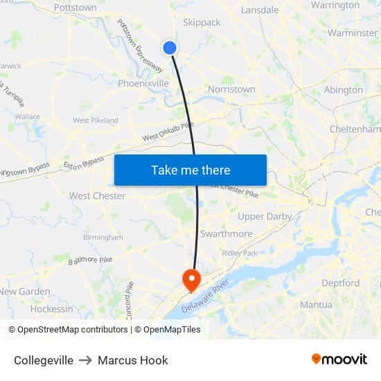 Collegeville to Marcus Hook map