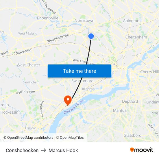 Conshohocken to Marcus Hook map