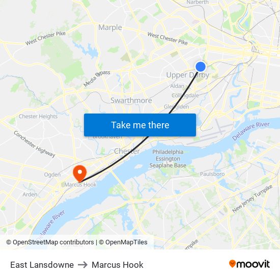 East Lansdowne to Marcus Hook map