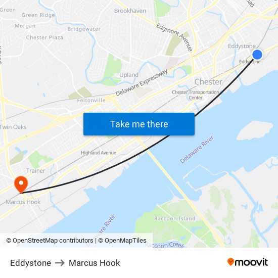 Eddystone to Marcus Hook map