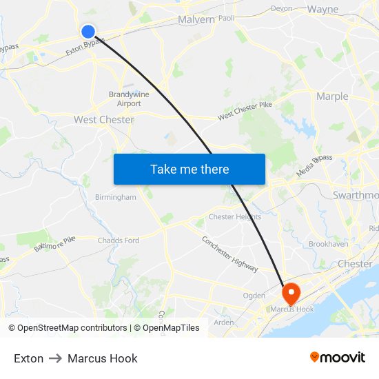 Exton to Marcus Hook map