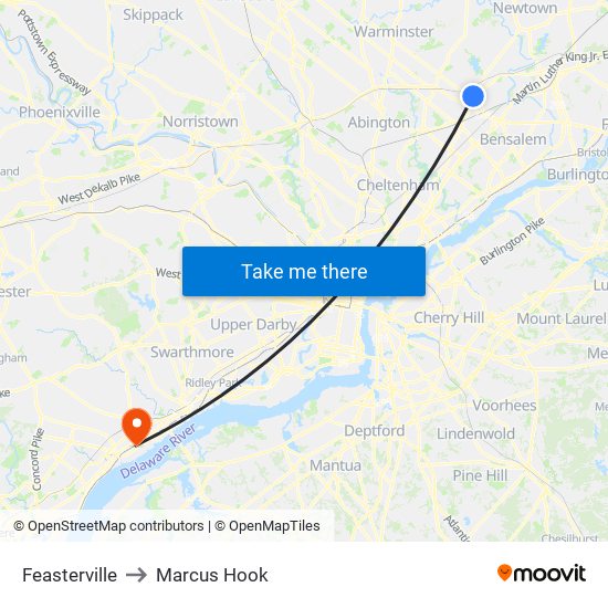Feasterville to Marcus Hook map