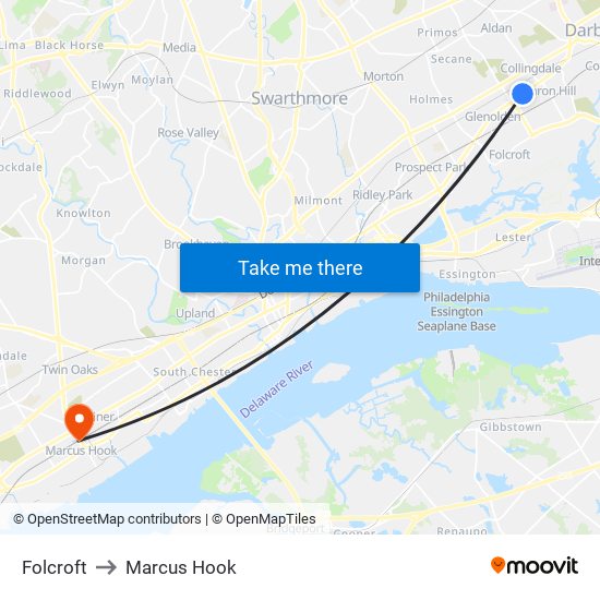 Folcroft to Marcus Hook map