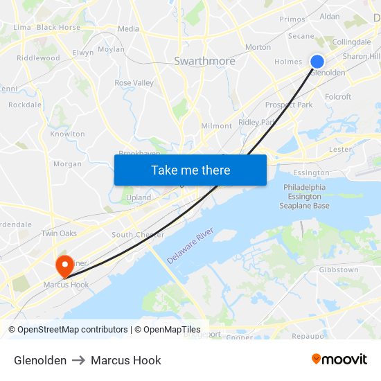 Glenolden to Marcus Hook map