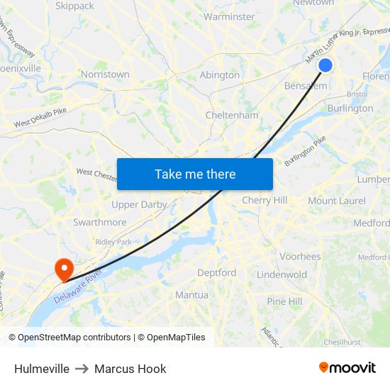 Hulmeville to Marcus Hook map