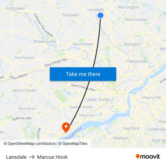 Lansdale to Marcus Hook map