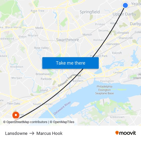 Lansdowne to Marcus Hook map