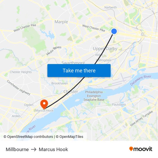 Millbourne to Marcus Hook map