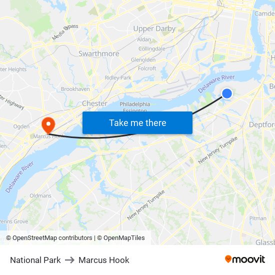 National Park to Marcus Hook map
