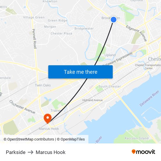 Parkside to Marcus Hook map