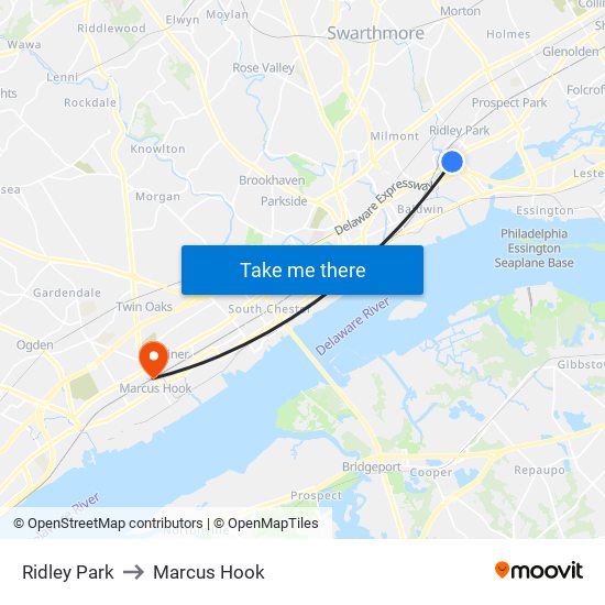 Ridley Park to Marcus Hook map