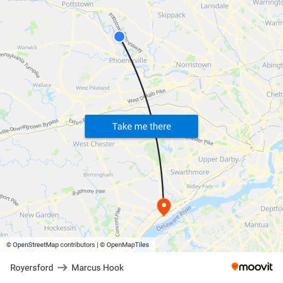 Royersford to Marcus Hook map