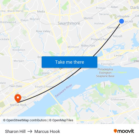 Sharon Hill to Marcus Hook map