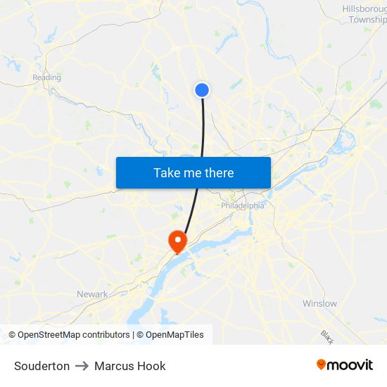 Souderton to Marcus Hook map