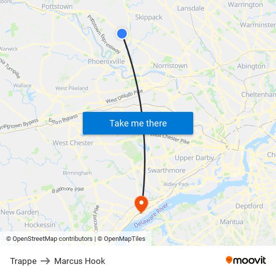Trappe to Marcus Hook map