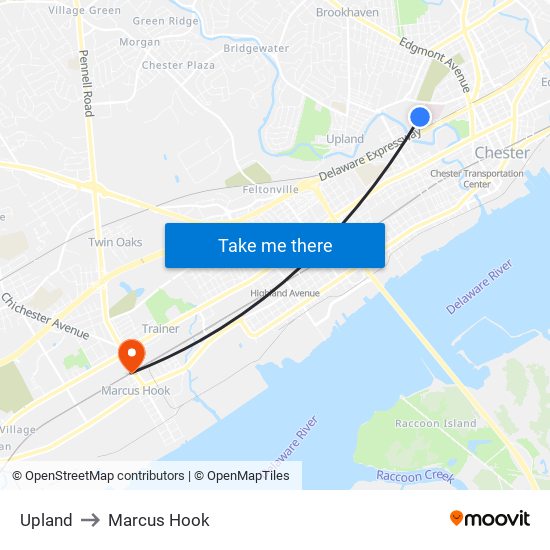 Upland to Marcus Hook map