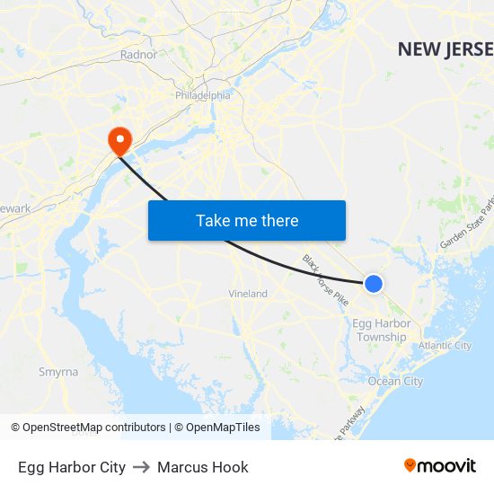 Egg Harbor City to Marcus Hook map