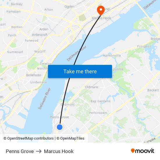 Penns Grove to Marcus Hook map