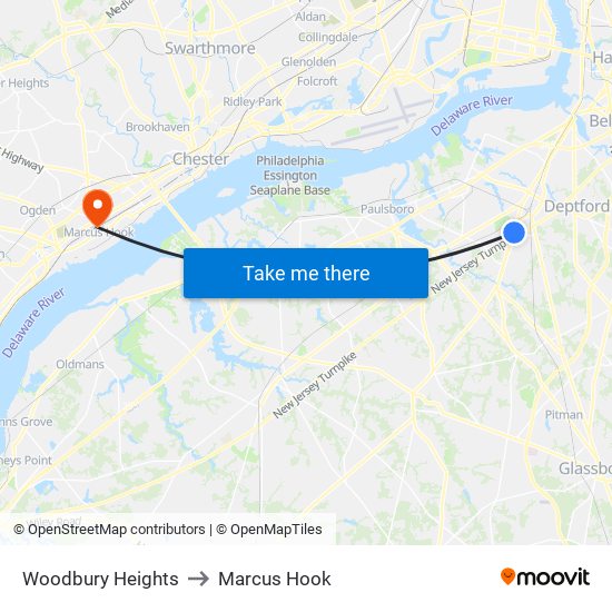 Woodbury Heights to Marcus Hook map