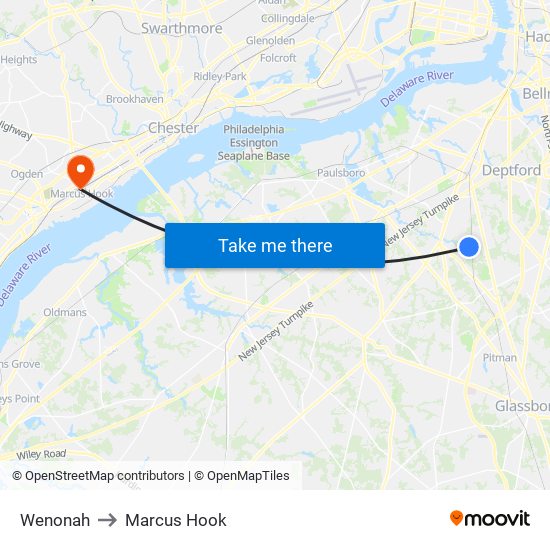 Wenonah to Marcus Hook map