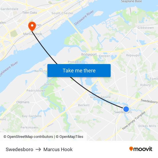 Swedesboro to Marcus Hook map