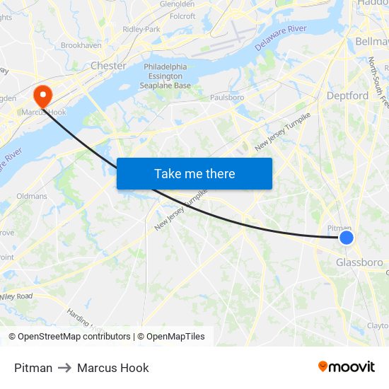 Pitman to Marcus Hook map