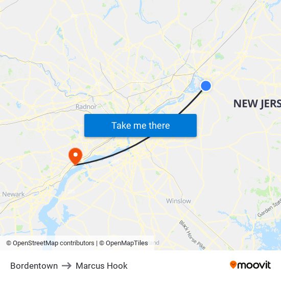 Bordentown to Marcus Hook map