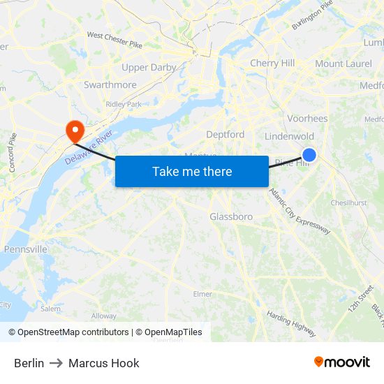 Berlin to Marcus Hook map