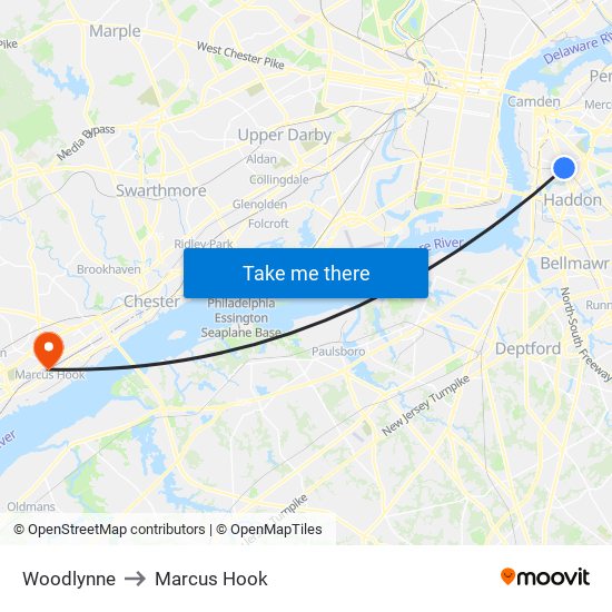 Woodlynne to Marcus Hook map