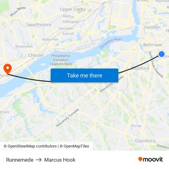 Runnemede to Marcus Hook map