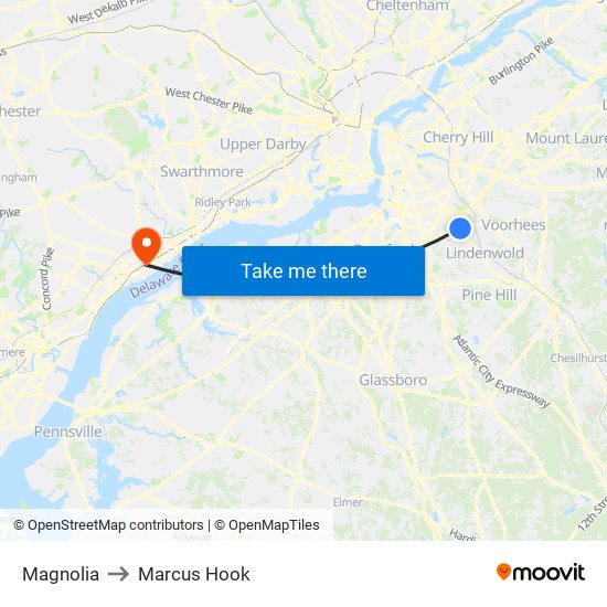 Magnolia to Marcus Hook map